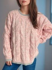 Cable Knit Round Neck Long Sleeve Sweater - Trendsi