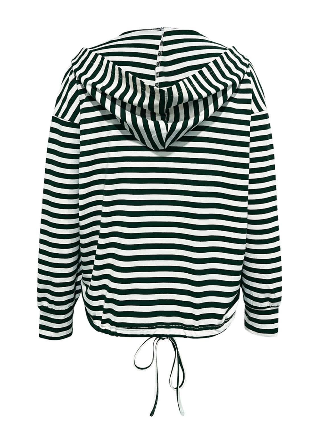 Drawstring Striped Long Sleeve Hoodie - Trendsi