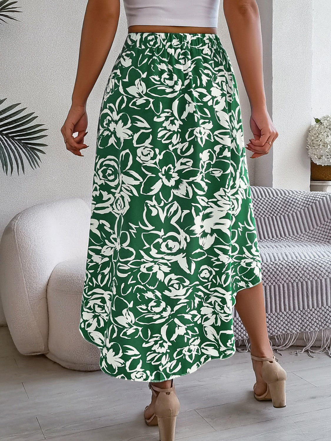 High-Low Printed High Waist Skirt Trendsi