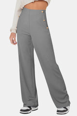 Decorative Button High Rise Pants - Trendsi