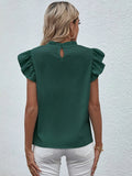 Mock Neck Ruffled Cap Sleeve Blouse - Flyclothing LLC