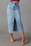 Slit Raw Hem Midi Denim Skirt - Flyclothing LLC