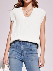 Mandy Ribbed V-Neck Sweater Vest - Trendsi