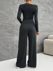 Long Sleeve Top and Wide Leg Pants Set