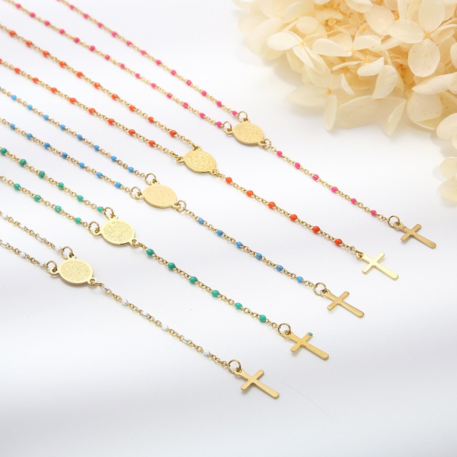 Stainless Steel Beaded Cross Necklace - Flyclothing LLC