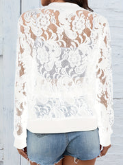 Sheer Lace Zip Up Long Sleeve Jacket