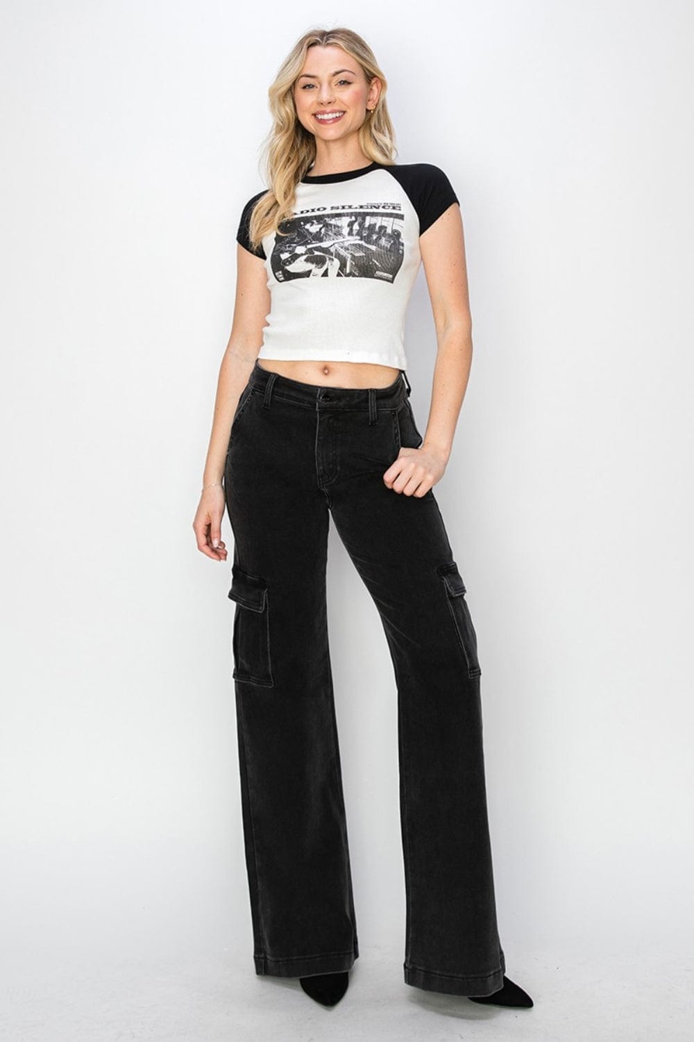 Risen Full Size High Rise Wide Leg Cargo Jeans - Trendsi