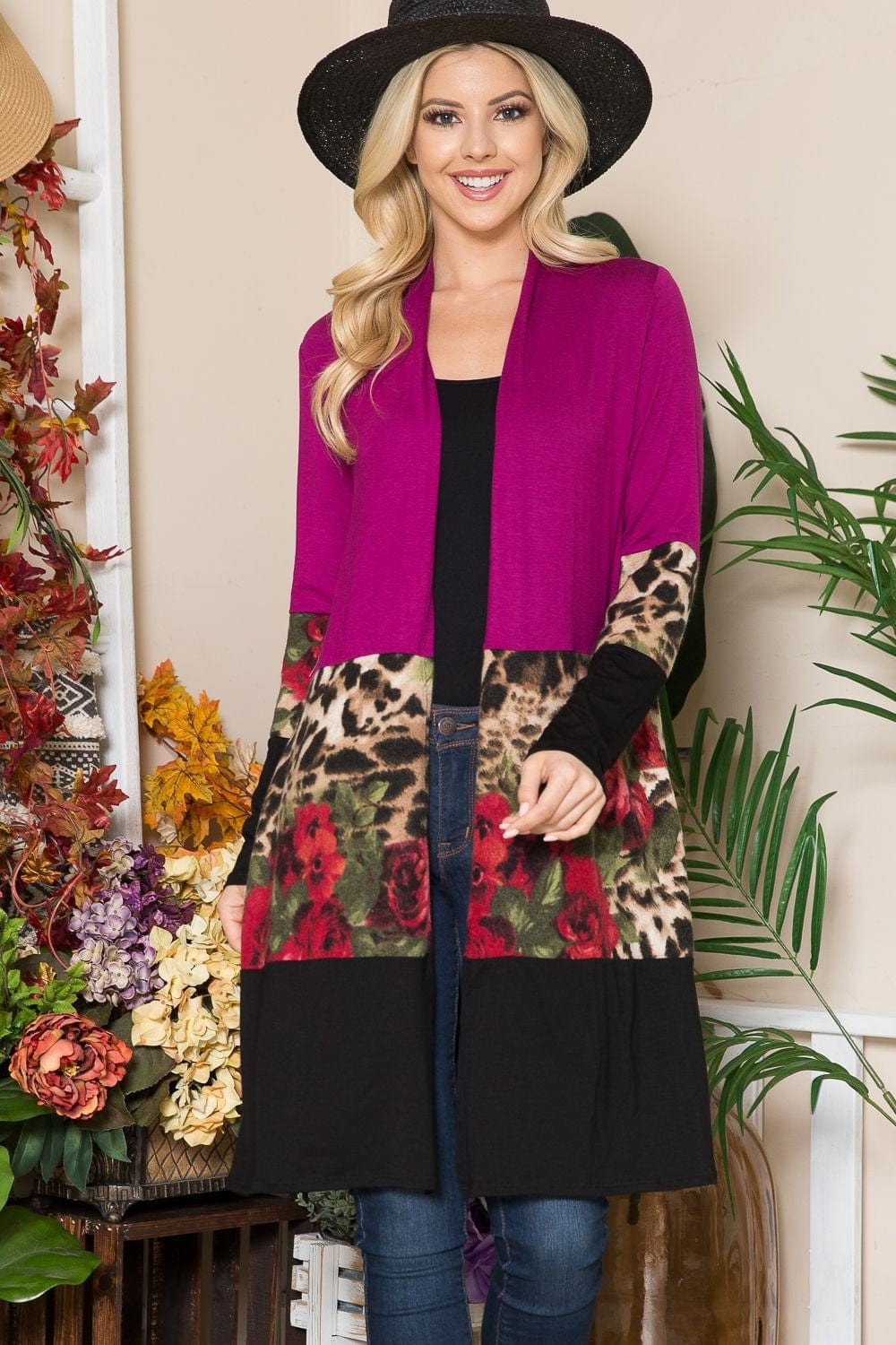 Celeste Full Size Color Block Open Front Cardigan - Trendsi