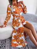 Tied Button Up Long Sleeve Dress - Flyclothing LLC