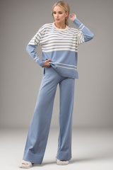 Basic Bae Striped Round Neck Long Sleeve Top and Pants Sweater Set - Trendsi