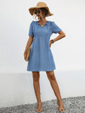 Tie Neck Short Sleeve Mini Dress - Flyclothing LLC