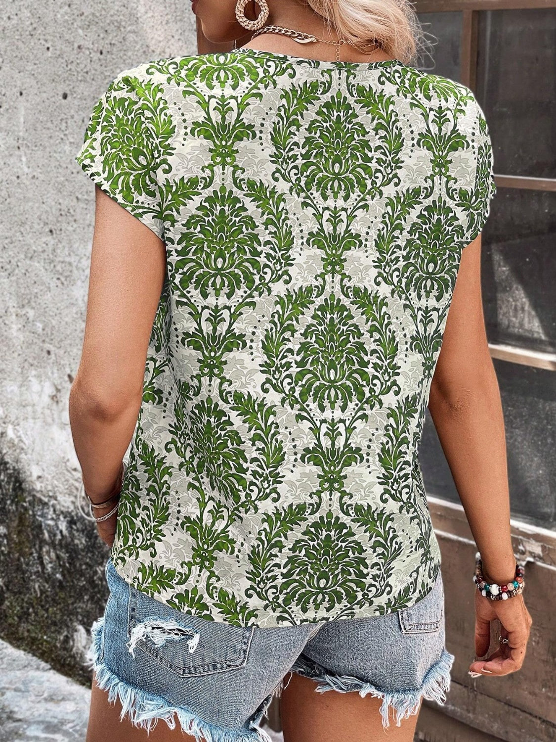 Printed Short Sleeve Blouse - Flyclothing LLC