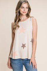 BOMBOM Star Print Round Neck Tank - Trendsi