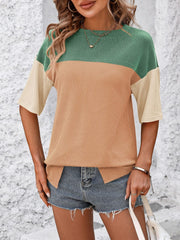 Color Block Round Neck Half Sleeve T-Shirt - Trendsi