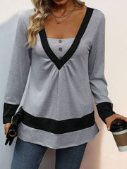 Contrast Long Sleeve T-Shirt - Trendsi