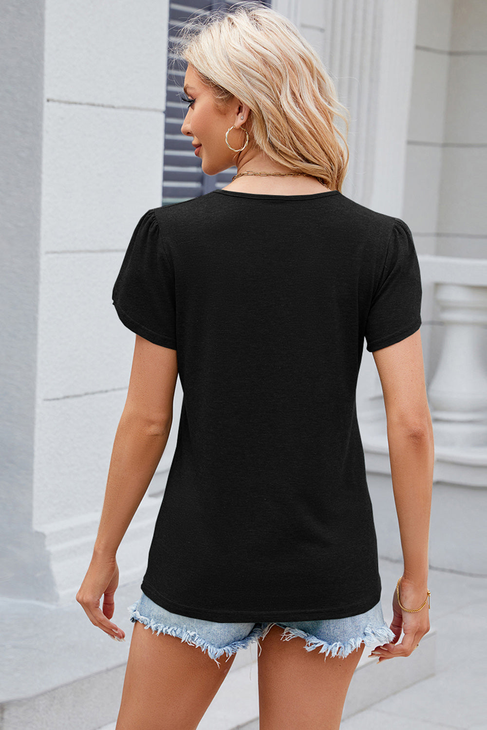 V-Neck Petal Sleeve T-Shirt - Flyclothing LLC