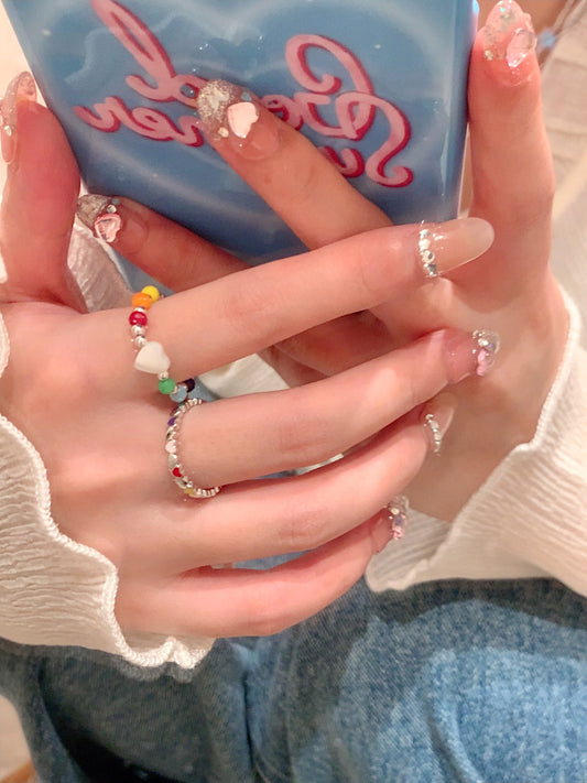 Acrylic Beaded Heart Ring Trendsi