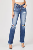 Risen Full Size Raw Hem Distressed Straight Jeans - Trendsi