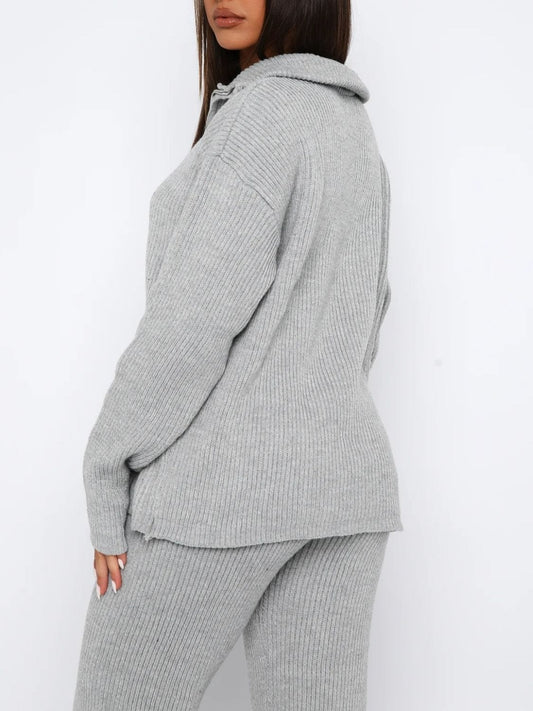 Quarter Zip Long Sleeve Top and Pants Set - Trendsi