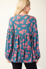 Celeste Full Size Tiered Floral V-Neck Long Sleeve Blouse - Trendsi