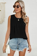 Ruched Round Neck Tank Trendsi