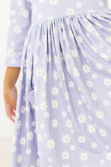 Dainty Daisies 3/4 Sleeve Pocket Twirl Dress