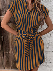 Tied Striped Cap Sleeve Mini Dress