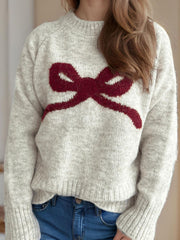 Bow Round Neck Long Sleeve Sweater - Trendsi