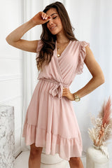 Full Size Ruffled Surplice Cap Sleeve Dress Trendsi