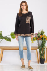 Celeste Full Size Leopard Round Neck Dropped Shoulder T-Shirt - Trendsi