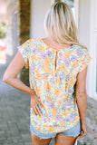 Printed Round Neck Cap Sleeve Blouse - Flyclothing LLC