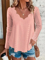 Eyelet Long Sleeve Blouse - Trendsi