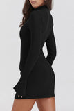 Mock Neck Long Sleeve Mini Dress - Trendsi