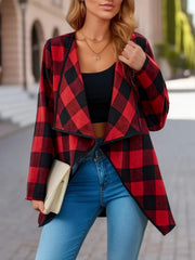 Plaid Open Front Long Sleeve Jacket