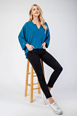 Celeste Full Size Notched Three-Quarter Sleeve Blouse - Trendsi