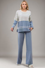 Basic Bae Striped Round Neck Long Sleeve Top and Pants Sweater Set - Trendsi