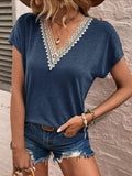 Full Size Lace Detail V-Neck Short Sleeve T-Shirt Trendsi