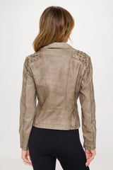 Coalition LA Studded Classic Moto Faux Leather Jacket - Trendsi