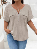 Plus Size Half Zip Short Sleeve T-Shirt - Trendsi