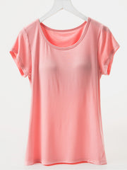 Round Neck Short Sleeve T-Shirt with Bra Trendsi