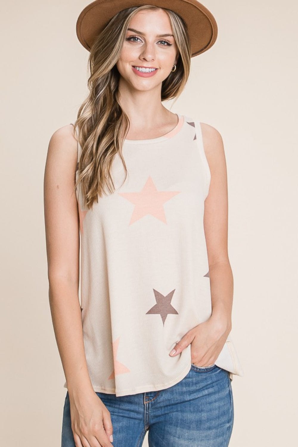 BOMBOM Star Print Round Neck Tank - Trendsi