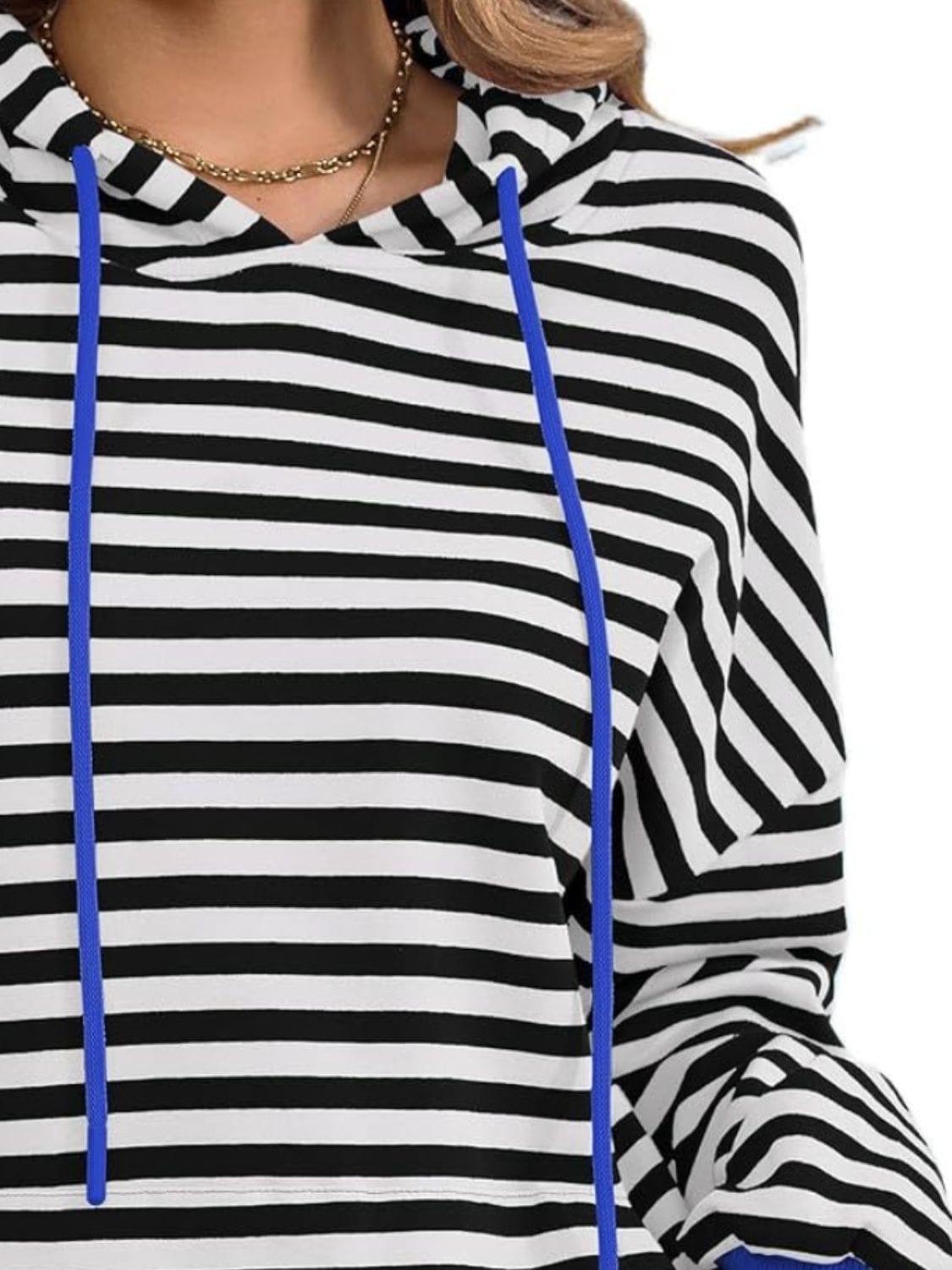 Drawstring Striped Long Sleeve Hoodie - Trendsi