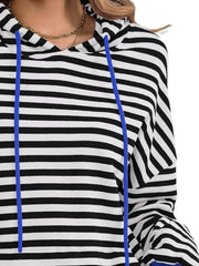 Drawstring Striped Long Sleeve Hoodie - Trendsi