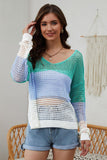 Openwork V-Neck Dropped Shoulder Blouse - Flyclothing LLC