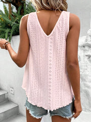 Eyelet V-Neck Wide Strap Tank - Flyclothing LLC