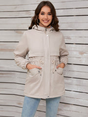 Drawstring Long Sleeve Hooded Jacket - Trendsi