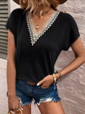 Full Size Lace Detail V-Neck Short Sleeve T-Shirt Trendsi