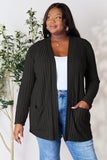 Basic Bae Full Size Ribbed Open Front Cardigan with Pockets - Trendsi