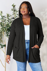 Basic Bae Full Size Ribbed Open Front Cardigan with Pockets - Flyclothing LLC