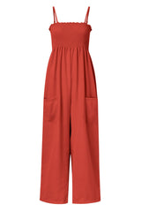 Smocked Spaghetti Strap Wide Leg Jumpsuit - Flyclothing LLC